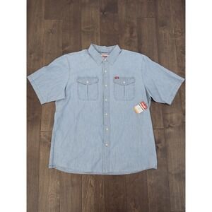 NWT Wrangler Shirt Mens XL Chambray Blue Short Sleeve Western Button Down Work